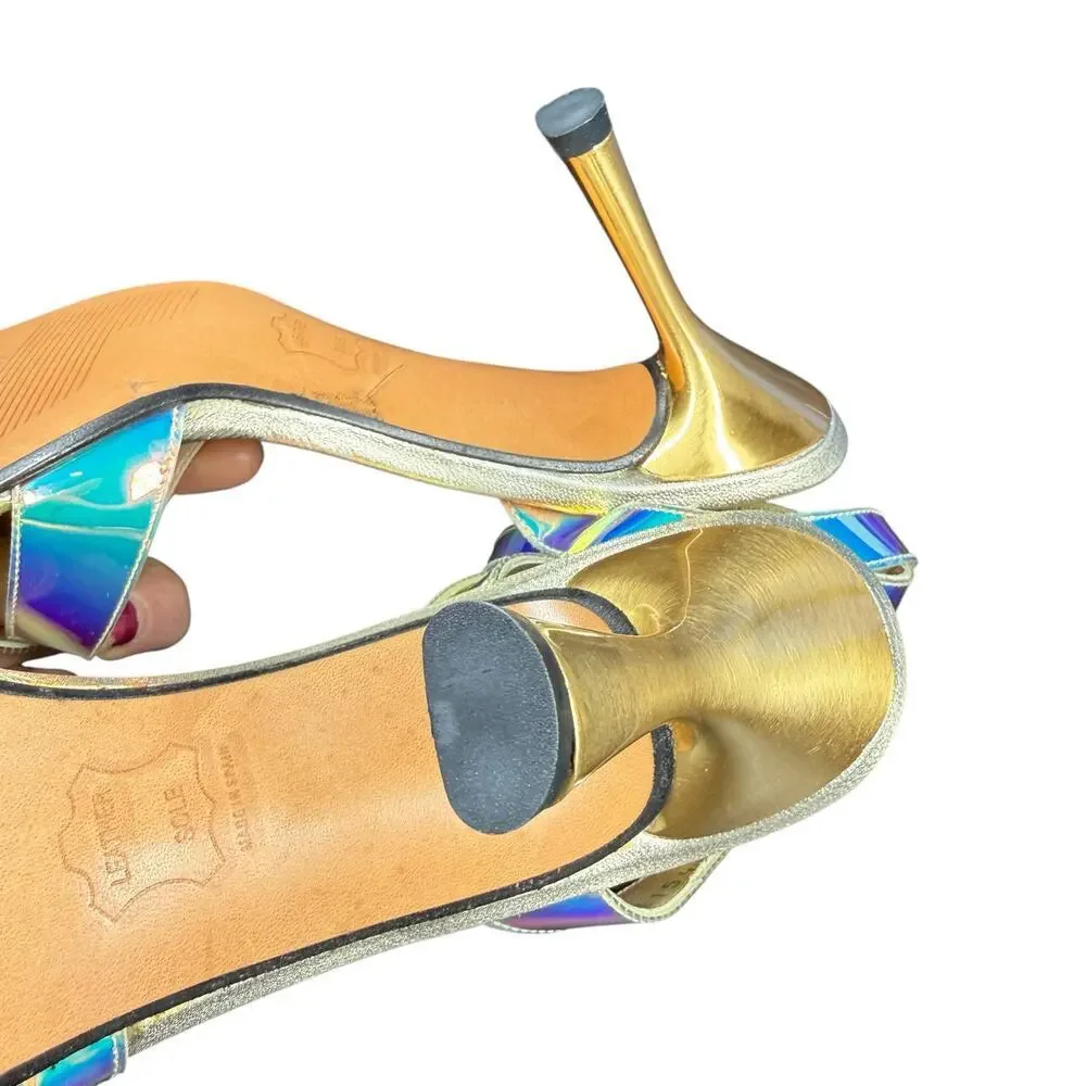 Stuart Weitzman Vintage Monami Mystic Vinyl Iridescent Holographic Heels 7.5